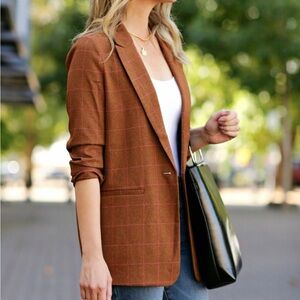 LEITH Business Casual Windowpane Check Boyfriend Blazer Size S